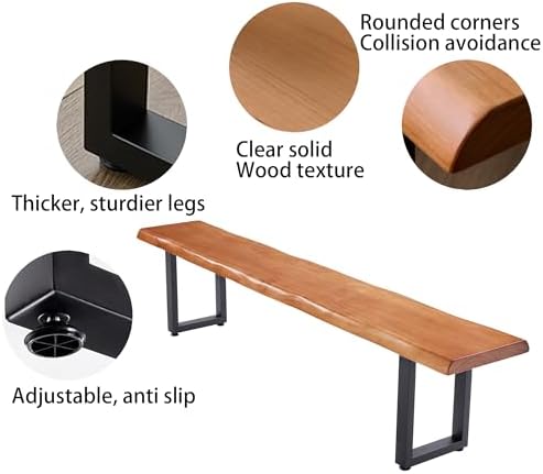 Stylish Brown Wooden Long Bench with Sturdy Metal Legs – Versatile Seating for Office, Restaurant, Living Room, and Meeting Room(Brown Bench, 63in) - Image 4