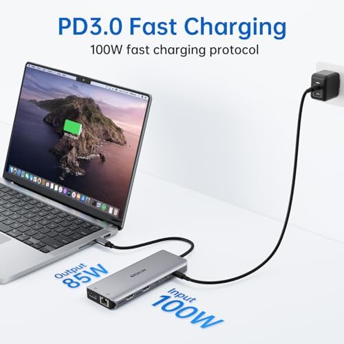 USB C Laptop Docking Station Dual Monitor Dual HDMI 4K DP Triple Display Hub, 13 in 1 MOKiN USB C Hub with 3 Monitors, DisplayPort, USB 3.1, RJ45, 100W PD, Card Reader, Audio/Mic, for Dell HP Lenovo - Image 5