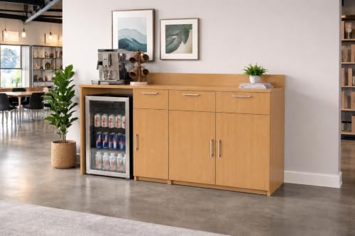 BREAKtime Office Coffee Station Cabinet with Mini Fridge Space & 2-Door Storage, Commercial-Grade, Fully Assembled, 72" W x 24" D x 36" H, Appliances Not Included, Beech - Image 2