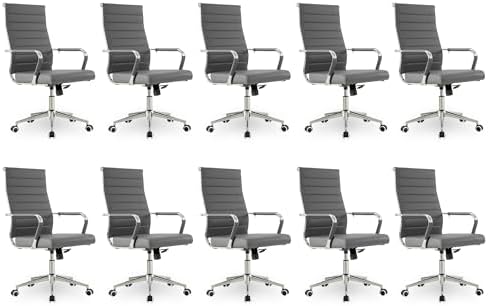 Okeysen Office Desk Chair, Ergonomic Leather Modern Conference Room Chairs, Executive Ribbed Height Adjustable Swivel Rolling Chair for Home Office Set of 10. (Grey) by Lepdep