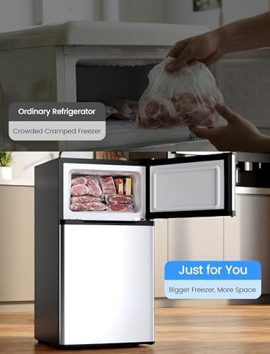 COWSAR 2.45 Cu.Ft Mini Fridge with Freezer for Bedroom, Office, Silver - Image 6