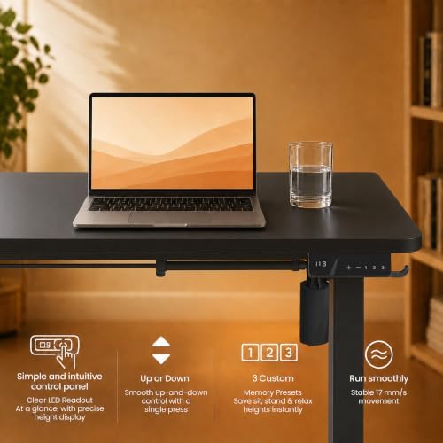 Electric Standing Desk, 40" x 24" Adjustable Height Sit Stand Desk, Small Space Workstation, Compact Computer Desk for Home Office, Stable Steel Frame (Black) - Image 6
