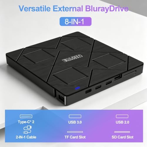 8-in-1 External Blu-ray Drive, USB-C Hub & Card Reader for Laptop - Image 6