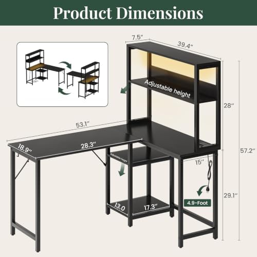 53" L Shaped Gaming Desk Reversible Corner Desk for Home Office - Image 3