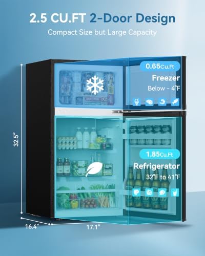 Feelfunn 2.5 Cu.Ft Mini Fridge with Freezer, 2 Door Dorm Fridge, Black - Image 2