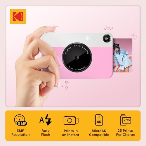 KODAK Printomatic Full-Color Instant Print Digital Camera, Zink 2x3" (5.1x7.5 cm) Sticky-Back Photo Paper, 5MP, Portable, Creative Fun Gift for Birthday, Christmas, Holiday, Pink - Image 2