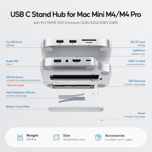 Mac mini M6, M5 Pro, M4/ M4 Pro Hub & Dock with HDMI 4K & 8TB M.2 SSD Case - Image 2