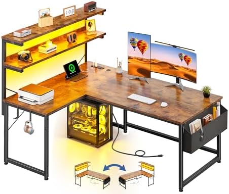 DurayLoly Computer Desk with Storage Shelf,Side Bag,Hook for Home Office by Durayloly