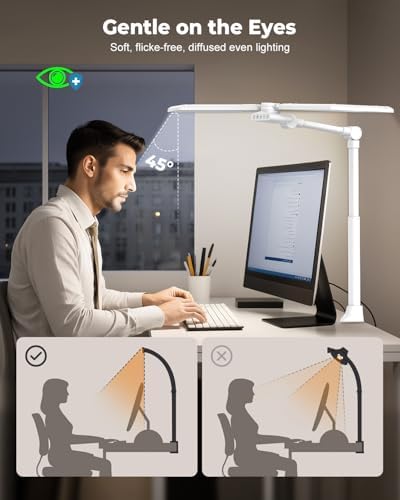 36W LED Desk Lamp with Clamp, Dual-Head Architect Lamp with Remote, White - Image 5