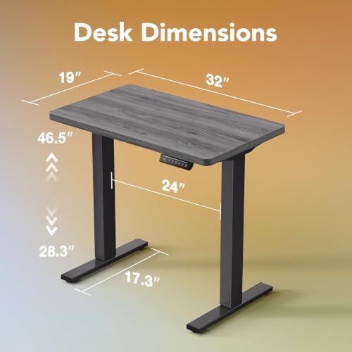 HUANUO 32x19 Inch Small Electric Standing Desk, Adjustable, Grey - Image 3