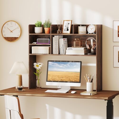 37" Desk Hutch Organizer, Desktop Bookshelf for Monitor Up to 32" - Image 2