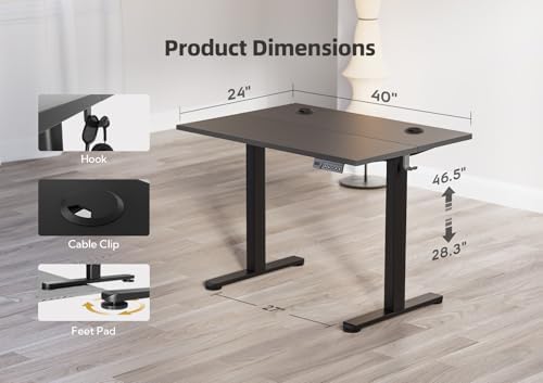 YDN 40 x 24 Inch Black Electric Standing Desk - Image 3