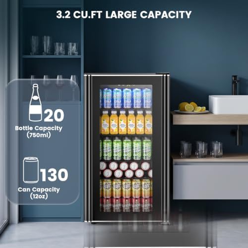 COWSAR 3.2 Cu. Ft. Beverage Refrigerator, Up to 130 Cans or 26 Bottles - Image 2