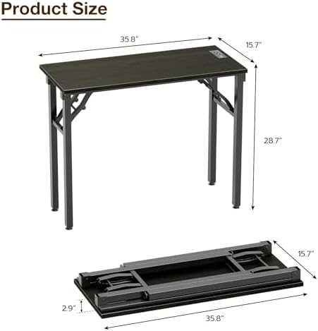 TEMI Small Computer Desk Folding Table - No Assembly, Compact 35.8" Foldable Desk with Power Outlets & USB Charging Port, Portable Small Office Desk, Ideal Mini Study Table, Dark Oak - Image 3