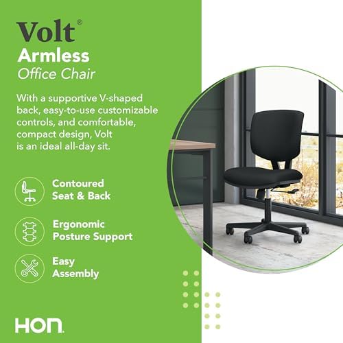 HON Volt Ergonomic Office Chair, Armless, Office Desk Computer Chair, Black - Image 4