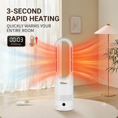 Hiluce All Season Bladeless Fan, 1400W Space Heater & 40W Tower Fan Combo - Image 4