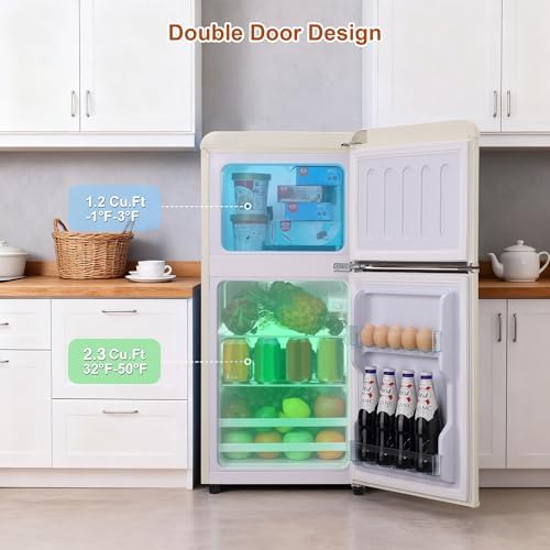 Retro Mini Fridge with Freezer 3.5 Cu. Ft, Small Refrigerator Dual Door - Image 3
