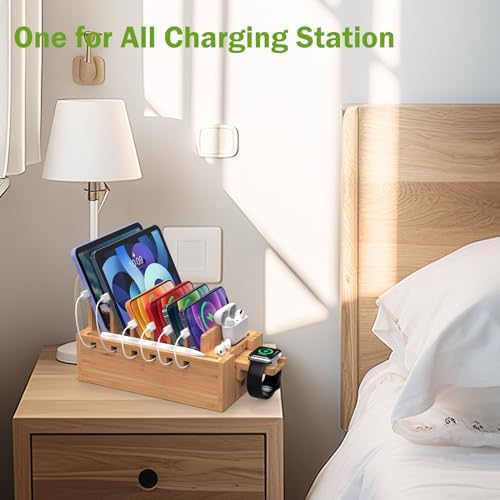 Pezin & Hulin Bamboo Charging Station with 5-Port USB & 5 Cables - Image 6