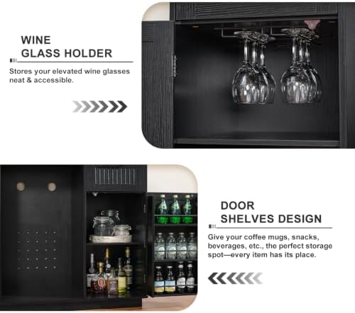 Okvnbjk Mini Fridge Cabinet with Storage & Power Outlet, Black - Image 3