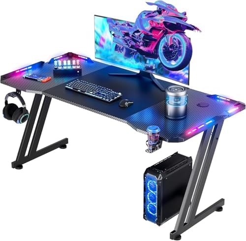 HLDIRECT 47 Inch Gaming Desk with App-Controlled RGB LED Lights, Black by HLDIRECT