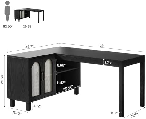 Tribesigns 59-Inch L-Shaped Desk with Storage Cabinet & Open Shelves - Image 2