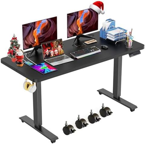 farexon 4 Memory Heights, 27.9''-46.8'' Lifting Range, Double Hooks, Rounded Corners, Adjustable Sit Stand up Desk for Home Office by farexon