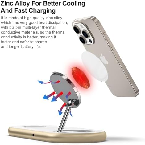Magnetic Charging Station, 3 in 1 Faster Mag-Safe Wireless Charger Stand, Wireless Charging Pad for Apple Devices, iPhone 17/16/15/14/13/12 Series, iWatch Series, AirPods (Golden) - Image 2