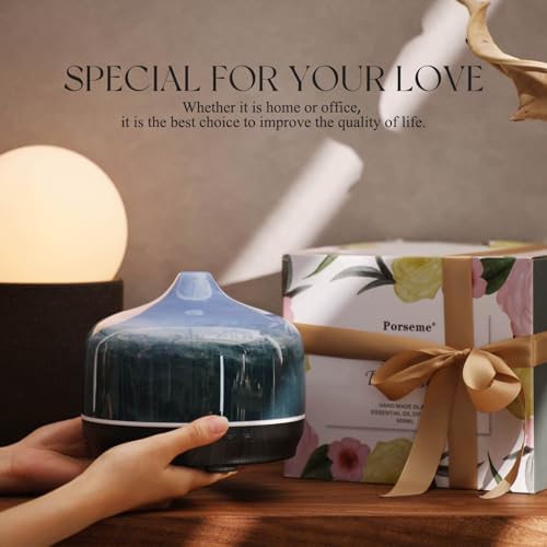 Porseme 500ml Glass Essential Oil Diffuser Aromatherapy Ultrasonic Cool Mist Humidifier 15-21 Running Hours Waterless Auto-Off Air Diffusers for Sleeping Yoga Working Spa(Dreamy Blue) - Image 6
