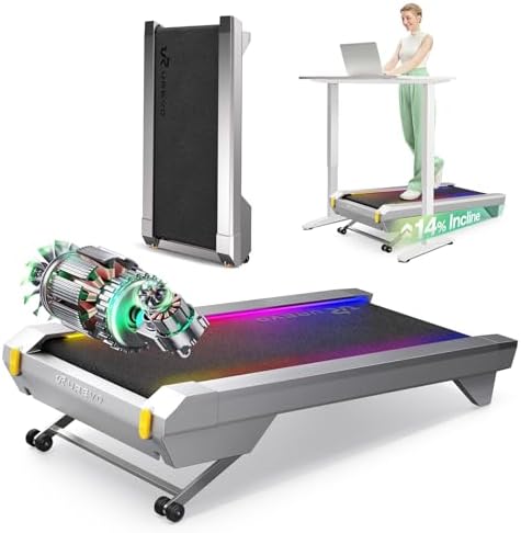UREVO CyberPad Smart Walking Pad with 14% Auto Incline, Brushless Motorized Under Desk Treadmill for Home Office Fitness, Elegant Speed Lights, Spacious Surface, Digital Controller, AI-Powered App by UREVO