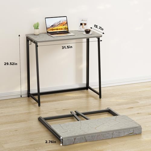 WOHOMO Folding Desk, 31.5" Foldable Computer Table for Small Spaces, Grey - Image 2