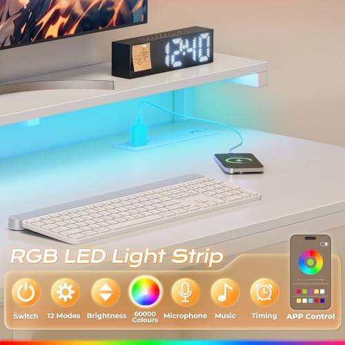 PRAISUN 47.2 Inch Gaming Desk with LED Lights & Power Outlets - Image 6