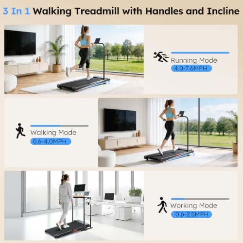 Portable Walking Pads Treadmill with Handle Bar Incline for Home Small - Image 2