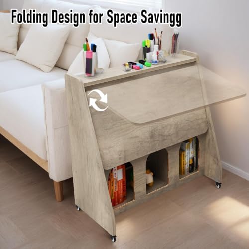 Portable Mobile Desk on Wheels, Mobile Workstation, Rolling Laptop Cart, Rolling Movable Computer Desk with Storage and Wheels for Home Office Small Space (Grey) - Image 4