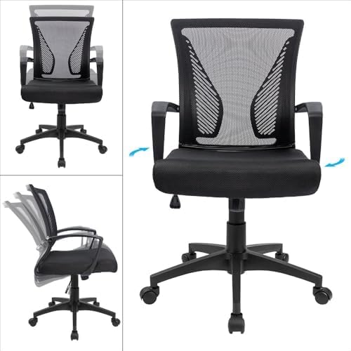 Furmax Office Chair Ergonomic Computer Desk Mesh Chair Mid Back Swivel Lumbar Support with Armrest (2, Black) - Image 6