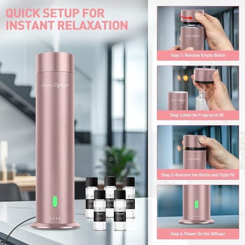 Waterless Diffuser Starter Kit with 5 Scent Oils - Cold Air Diffuser Machine for Home, Hotels and Large Room, 1000 Sq.Ft Coverage Hotel Scent Essential Oil Diffuser, Remote Control, 4.05 Oz, Pink-N - Image 5