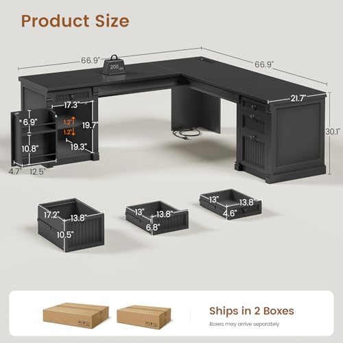 SEDETA L Shaped Office Desk with 4 Drawers Storage, 67"x67" Executive Desk - Image 2