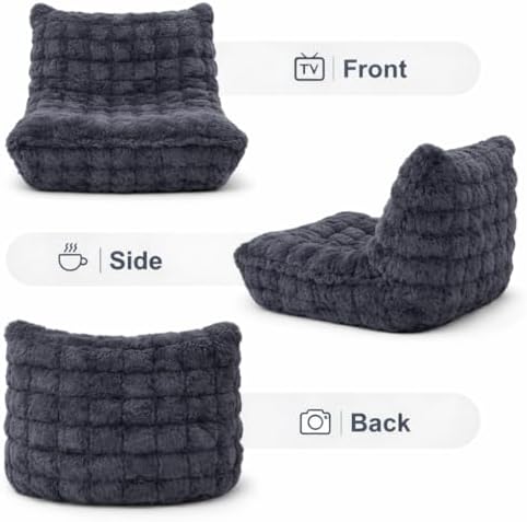 Memory Foam Bean Bag Chairs with Filler Faux (Dark Grey) - Image 4