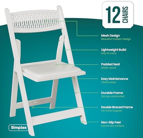 SIMPLEX Mesh Back Folding Chairs, Padded Seat, 800 lb, 12 Pack - Image 2
