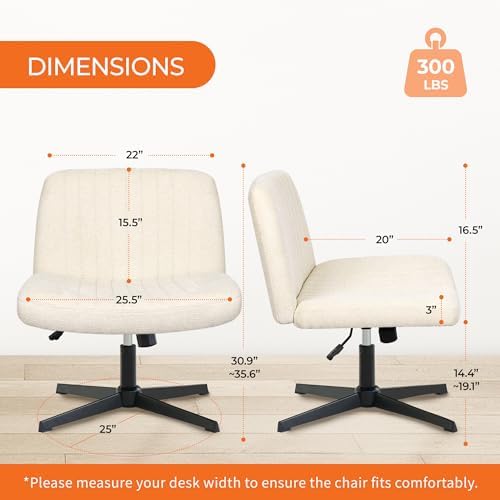 Orange Factory Criss Cross Chair, Wide Fabric Vanity Seat, Beige No Wheel - Image 2