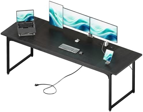 Coleshome 79 Inch Computer Desk with Power Outlet by Coleshome
