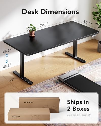 HUANUO 71 x 35 Inch Large Electric Standing Desk, Brushless Motor, Black - Image 3