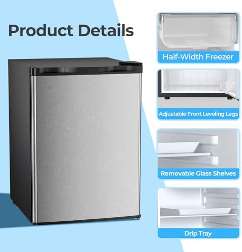 Antarctic Star 2.56 Cu.Ft. Mini Fridge with Freezer, Small Refrigerators with Adjustable Thermostat, Low Noise, Energy Saving, Compact Refrigerators for College Dorm, Office, Bedroom, Stainless Steel - Image 5