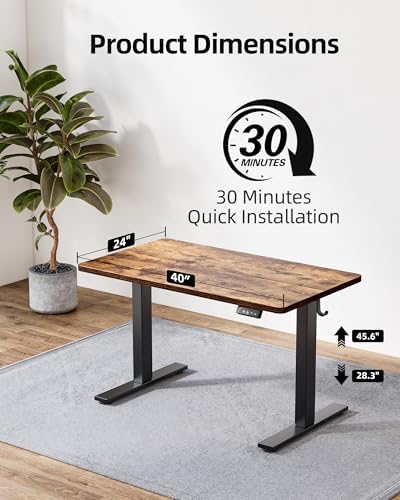 TIQLAB Height Adjustable Electric Standing Desk, 40 x 24 inch, Sit Stand Up Desk, Splice Board, Computer Home Office Desk, Rustic Brown Top - Image 2