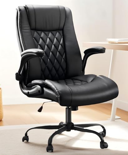 Marsail Executive Office Chair Ergonomic Desk Chair with Flip-up Armrests PU Leather Height-Adjustable Swivel Rolling Dark by Marsail