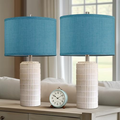 AIEAMPDO 23" Set of 2 Nautical Ceramic Nightstand Table Lamps, Blue - Image 2