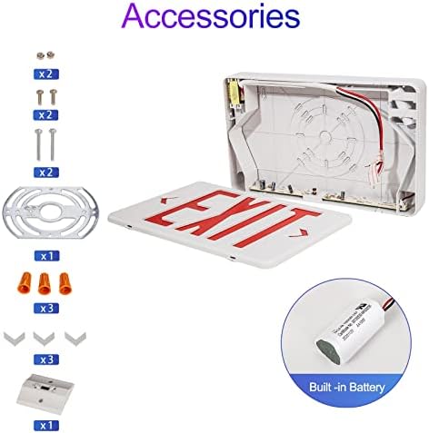 GZRUIYANG Red Exit Sign, LED Emergency Exit Light with Battery Backup, UL Listed, AC 120/277V, Exit Signs with Emergency Lights, Commercial Emergency Lights for Business - 1 Pack - Image 3