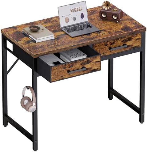 Pamray 32 Inch Small Computer Desk with 2 Drawers for Bedroom Study Writing Home Office Table for Small Spaces Vintage by PAMRAY