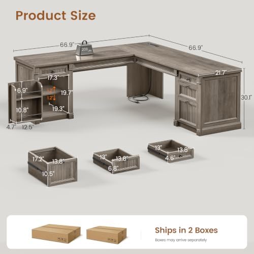 SEDETA L Shaped Office Desk with 4 Drawers Storage, 67"x67" Executive Desk - Image 2