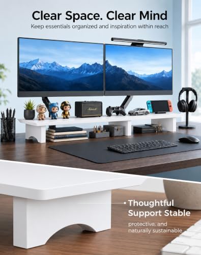 Aothia 43 in White Dual Monitor Stand, Monitor Riser for Desk, Solid Wood - Image 5