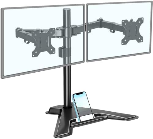 MOUNTUP Dual Monitor Stand - Freestanding & Height Adjustable Monitor Desk Mount, Steady VESA Mount Holds Max 17.6 lbs, Computer Monitor Stand for 2 Screens up to 27 inches, For Home Office by MOUNTUP